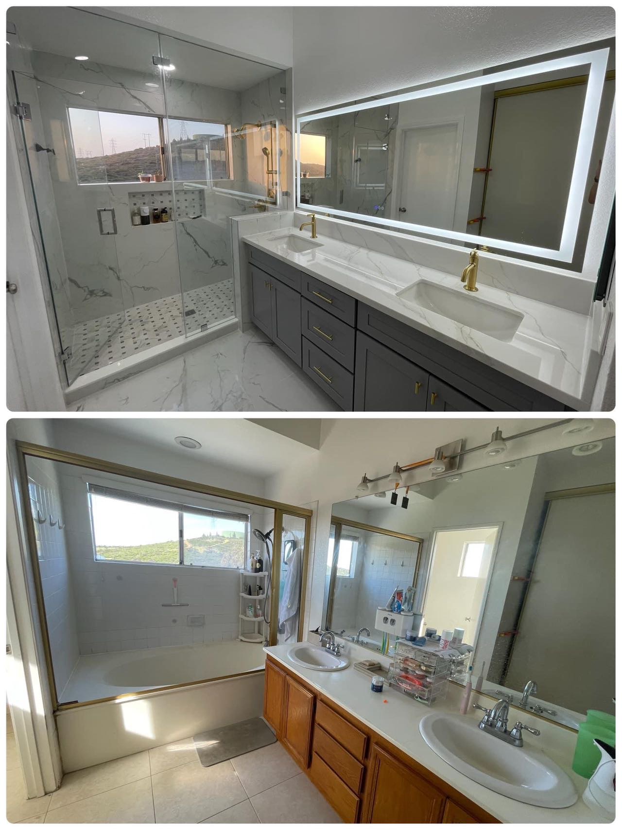 Bathroom 2 before and after remodel collage at Shuyi House Miramesa